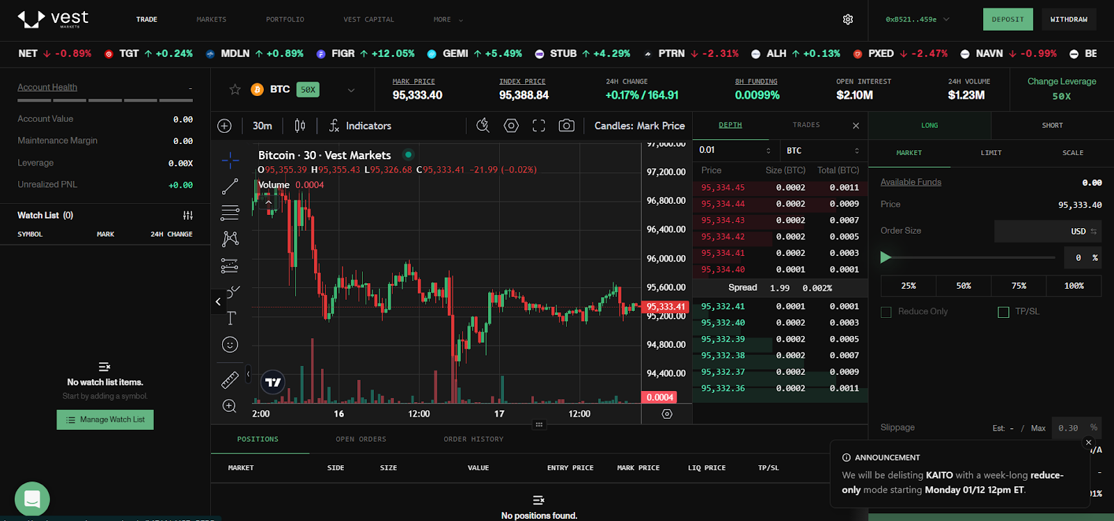 Vest Exchange trading