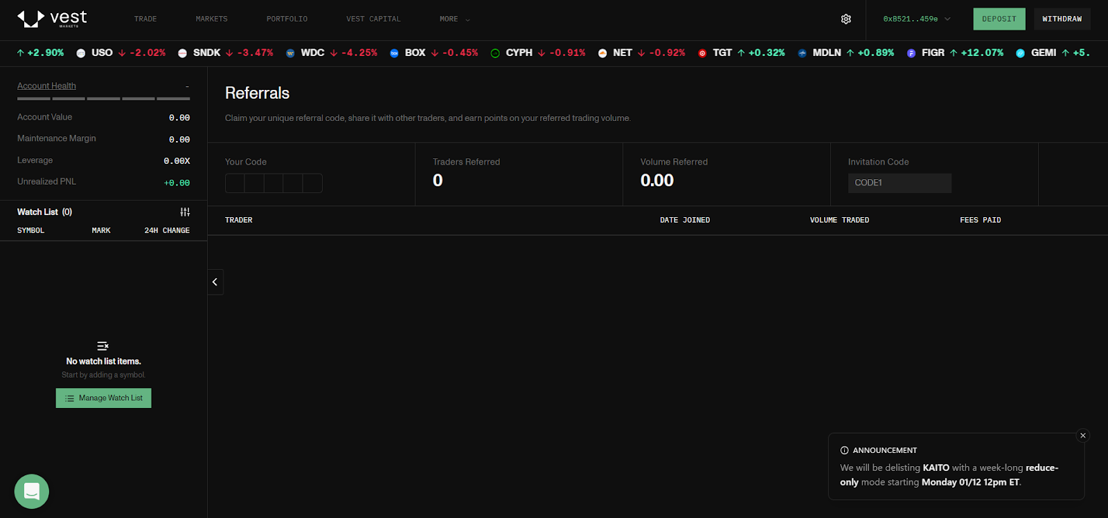 Vest Exchange referral program