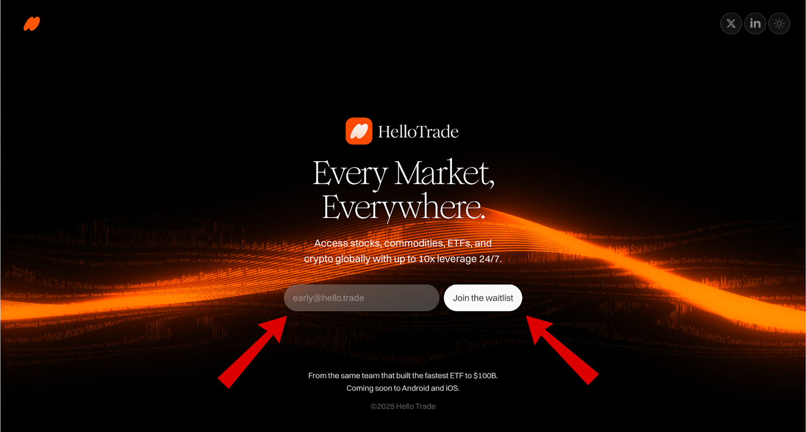 HelloTrade waitlist form screen