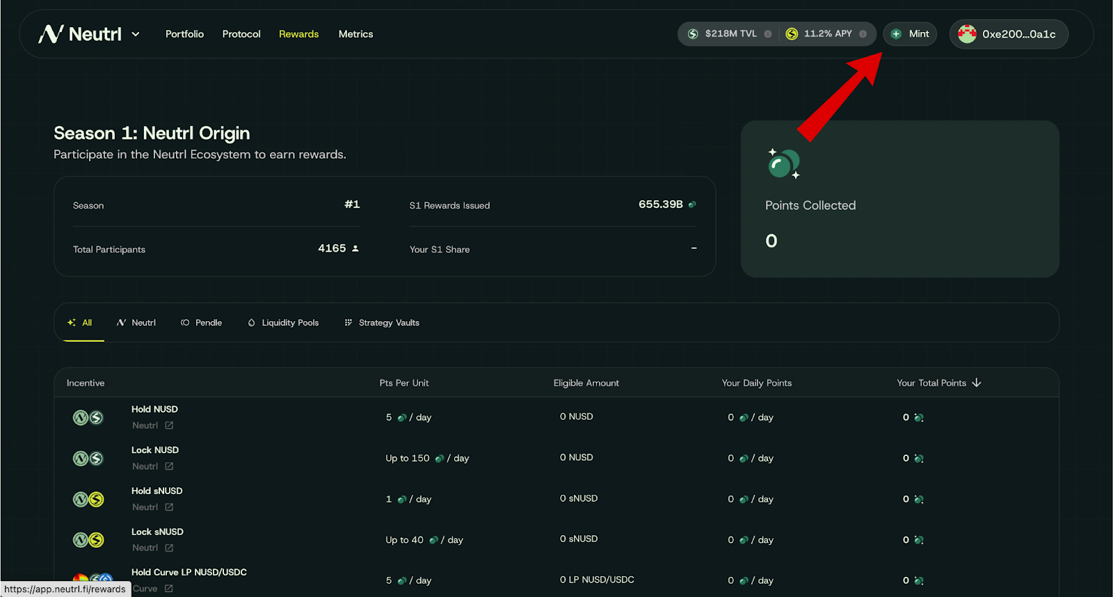Neutrl airdrop mint screen
