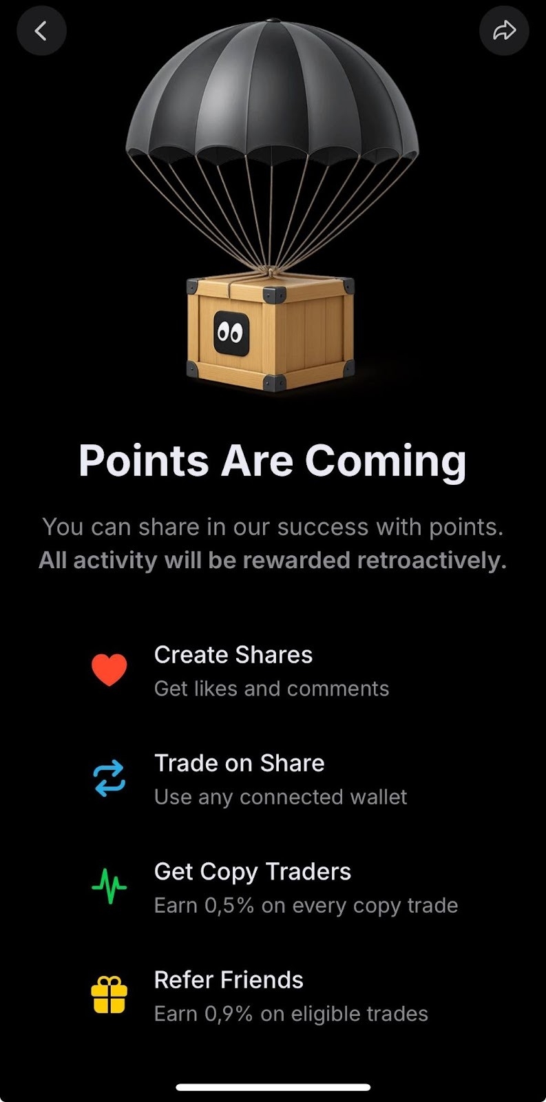 Màn hình điểm dự án Share XYZ airdrop