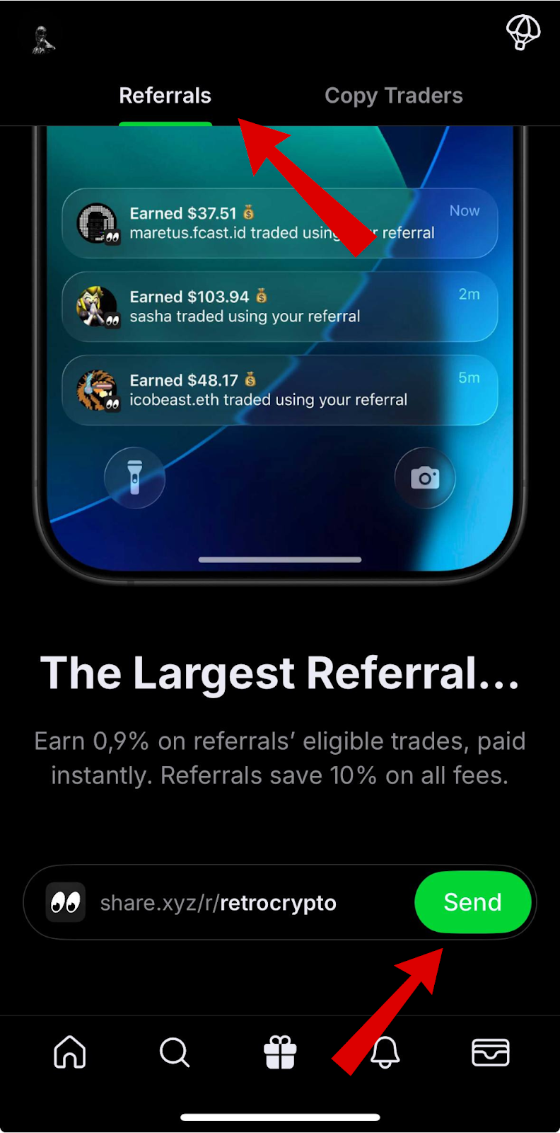 Màn hình hệ thống referral dự án Share XYZ airdrop
