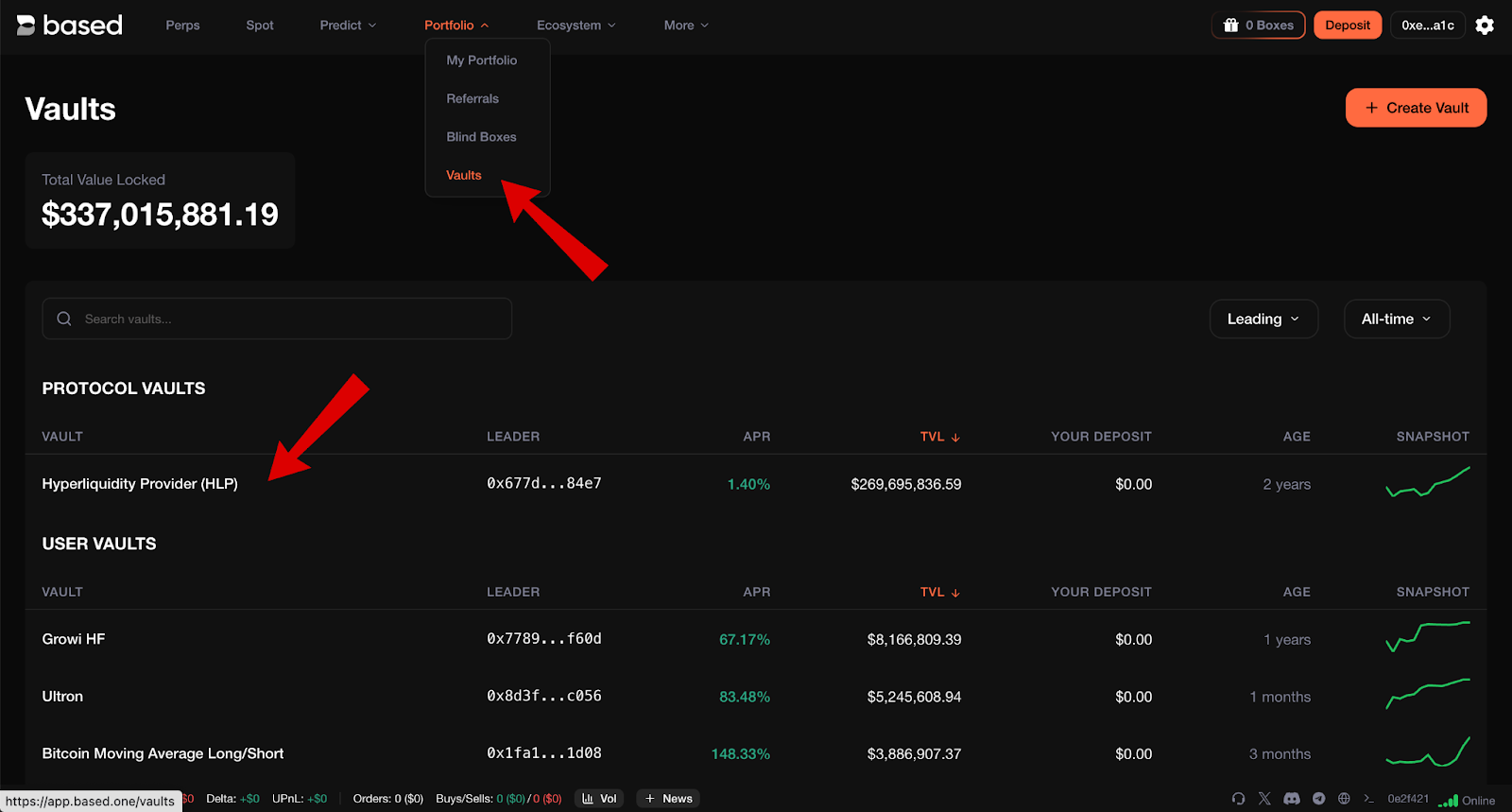 Màn hình vaults BasedOneX airdrop