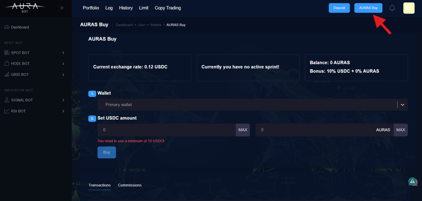 Aura DEX buy token