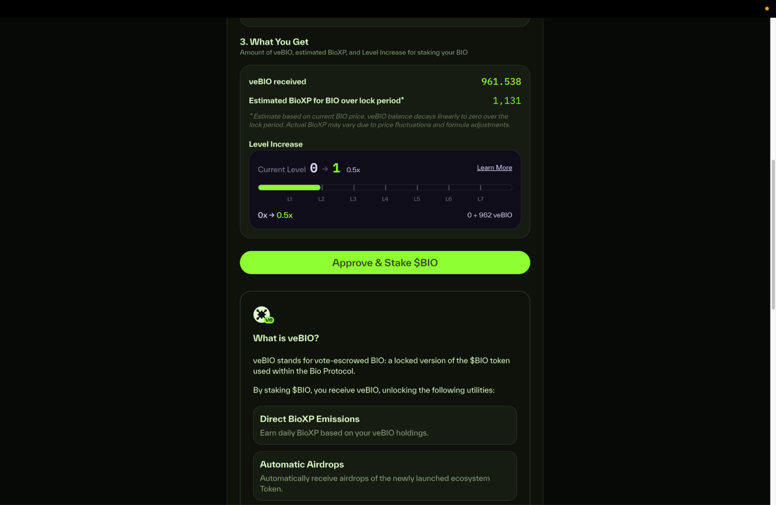 veBIO overview page