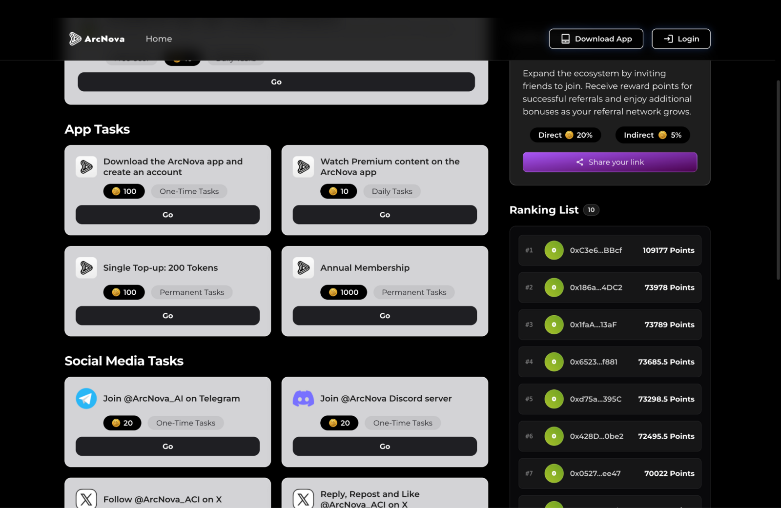 arcnova in-app tasks