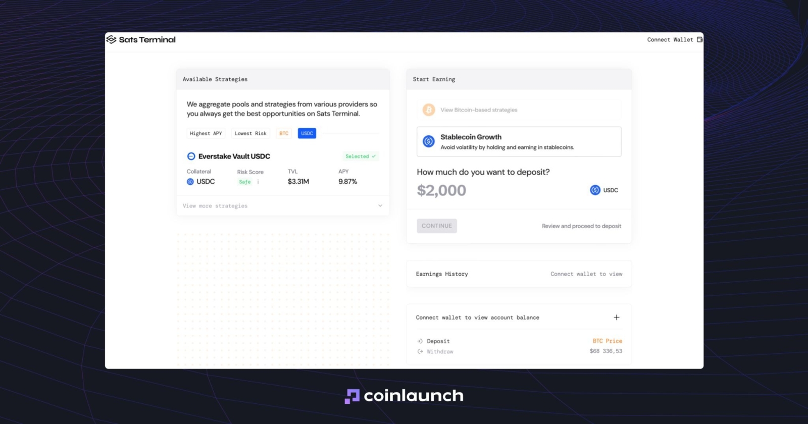 sats terminal stablecoin lending