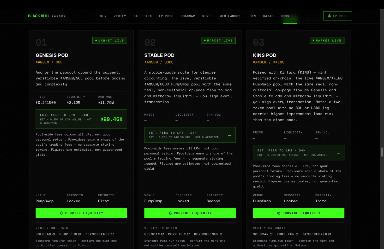 the black bull liquidity pods