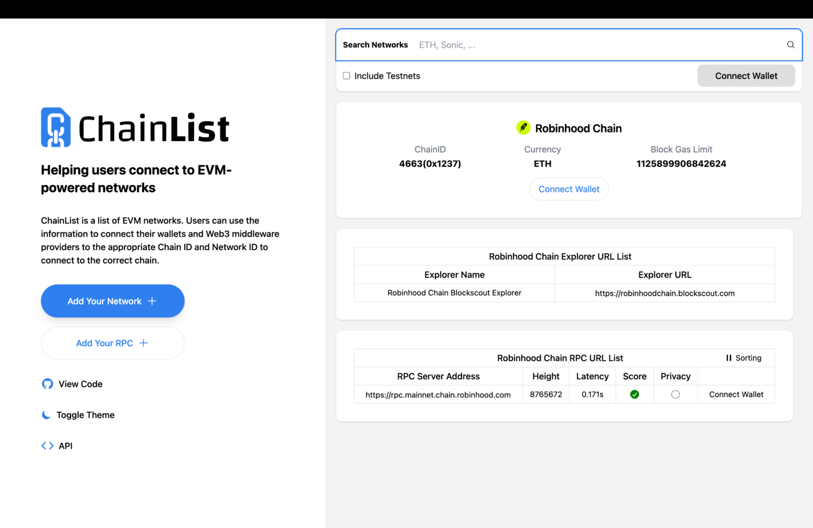 chainlist add robinhood chain