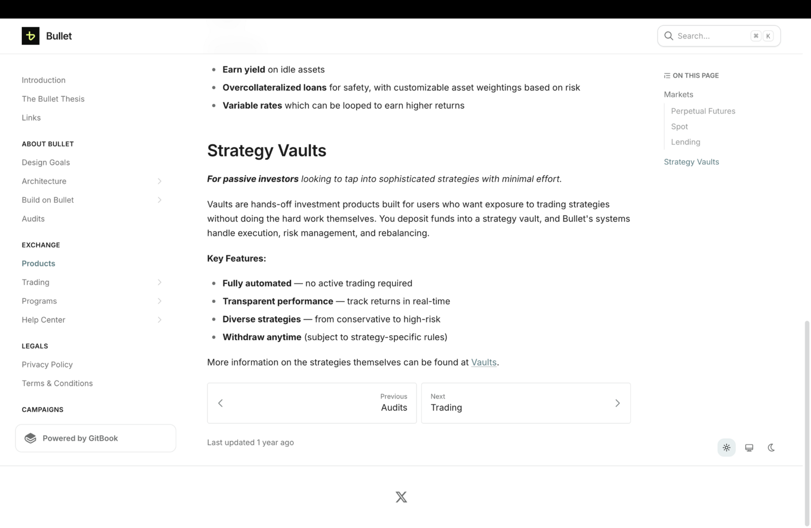 Bullet docs Strategy Vaults
