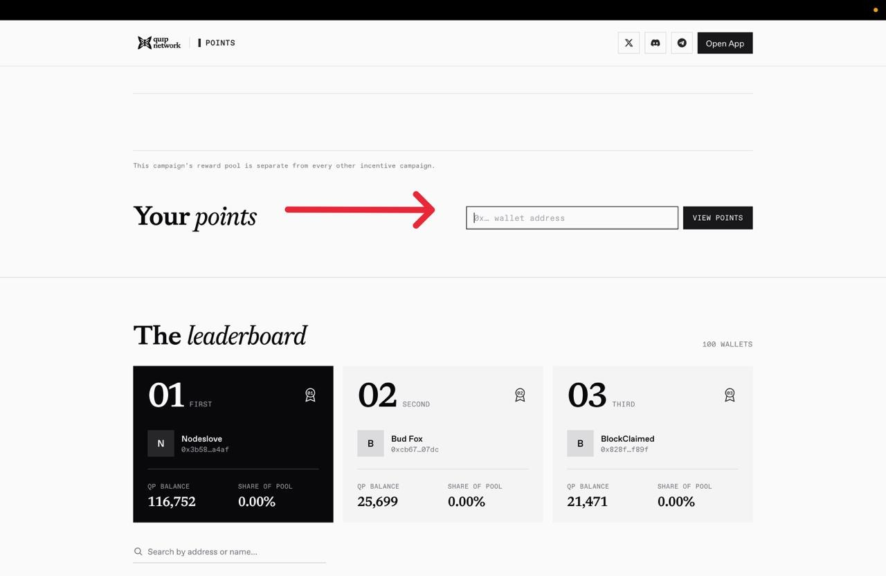quip network points dashboard