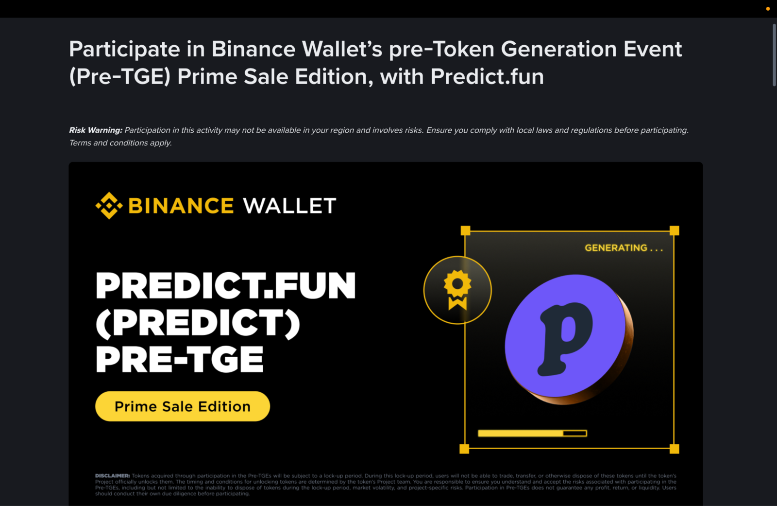 predictfun Binance IDO sale
