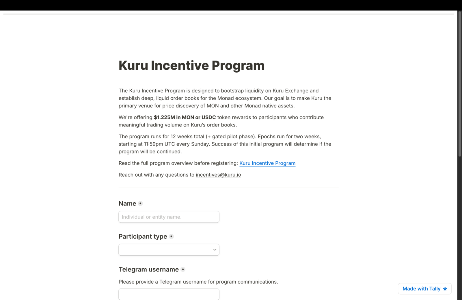 Kuru exchange incentive program