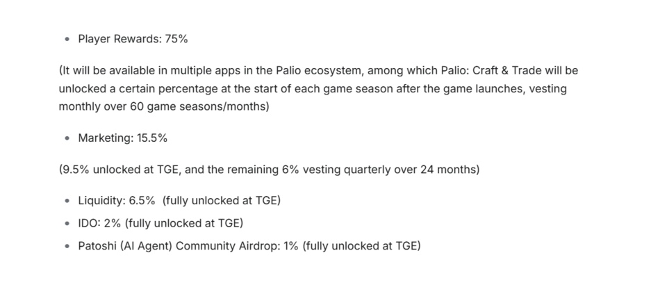 Token Release Palio