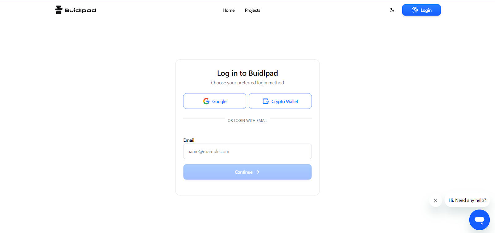buidlpad login page