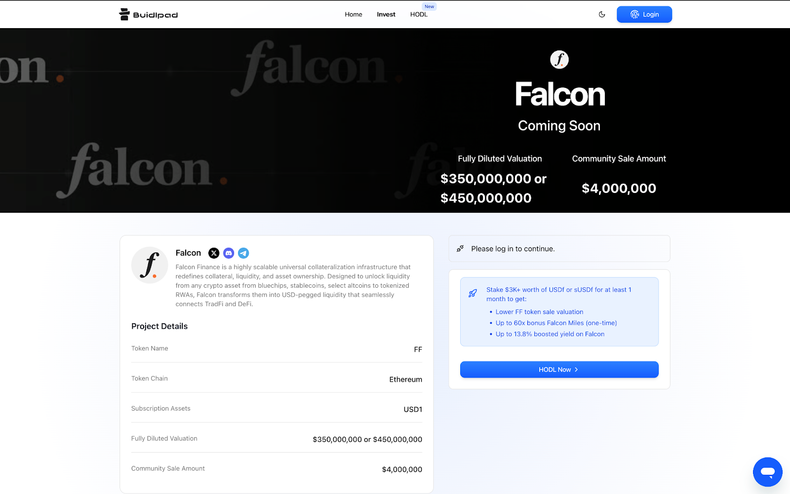 Falcon Finance ($FF) IDO on Buidlpad | Info & Stats