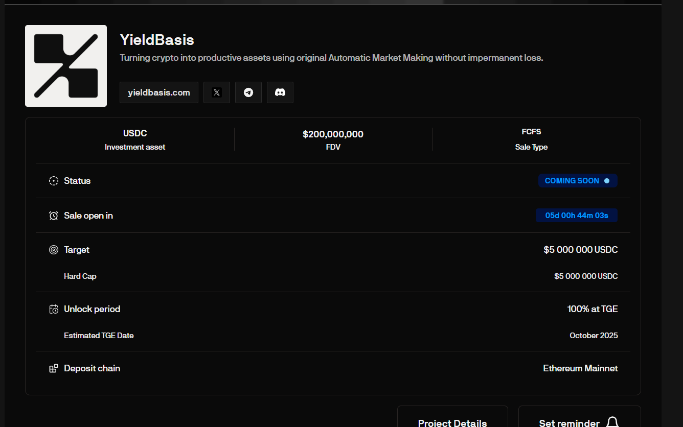 Yield Basis ICO Round on Legion | All Info & Stats