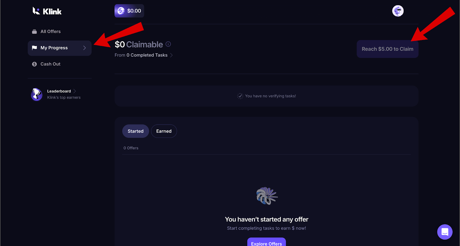 Màn hình yêu cầu nhận Airdrop Klink