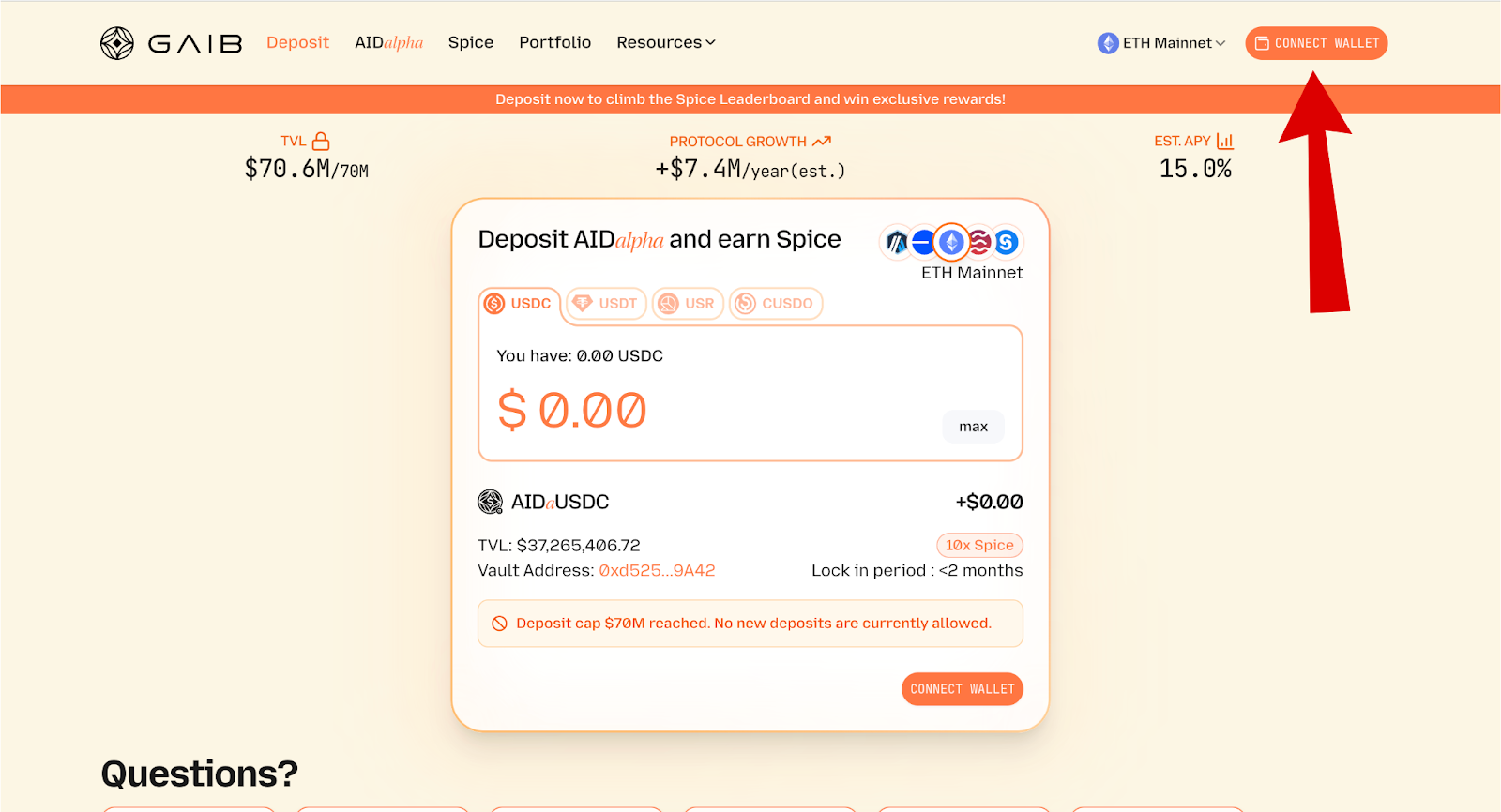 GAIB Airdrop wallet connection screen