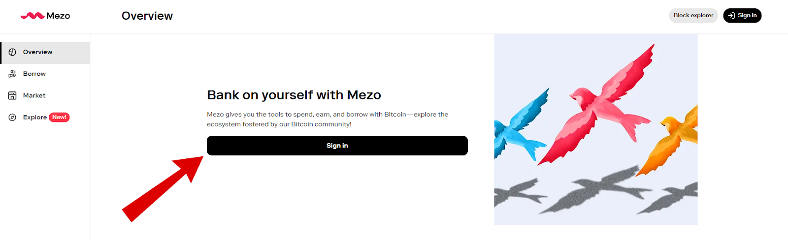 Mezo Network airdrop sign in screen