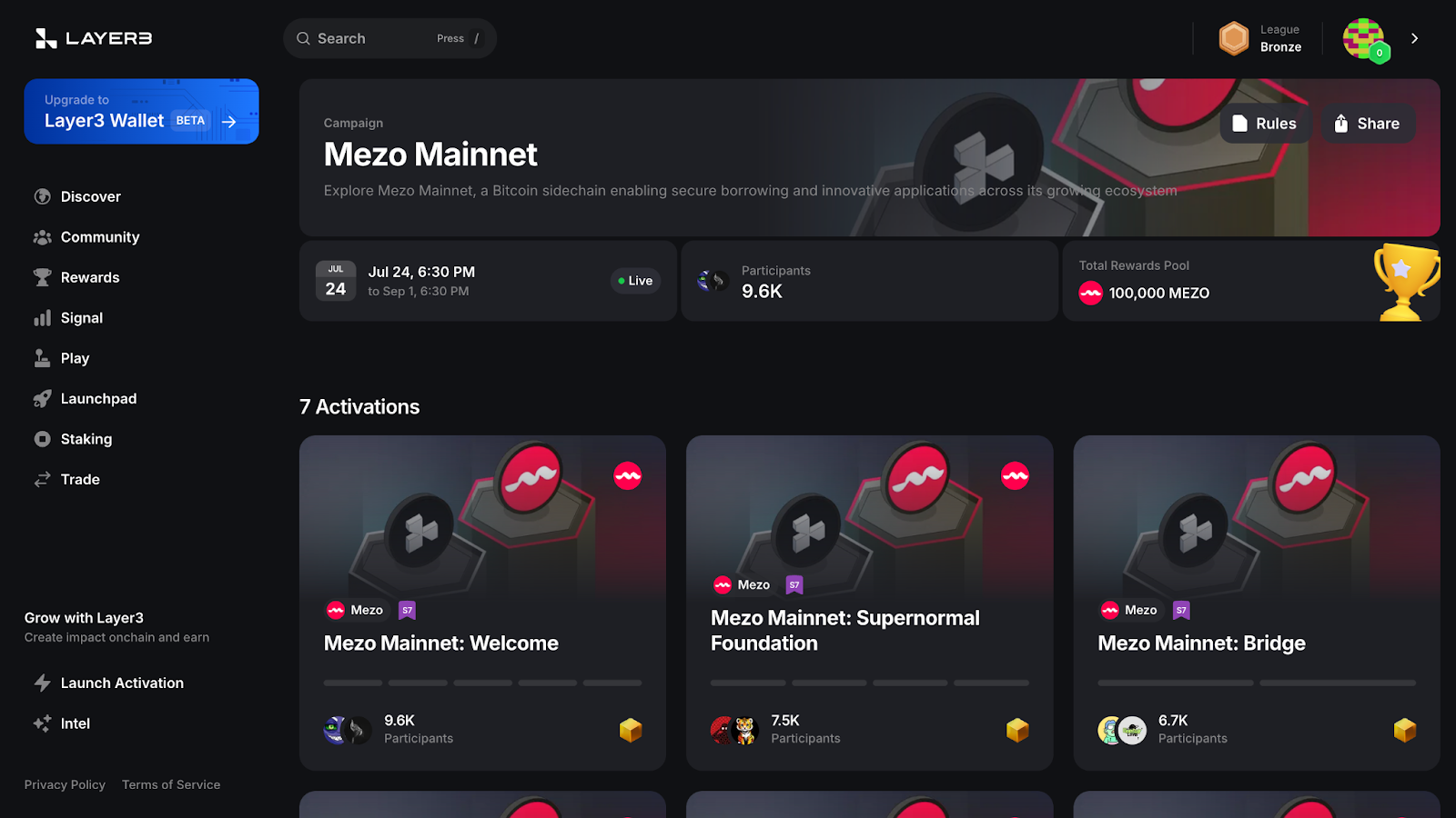 Mezo Network airdrop layer 3 tasks screen