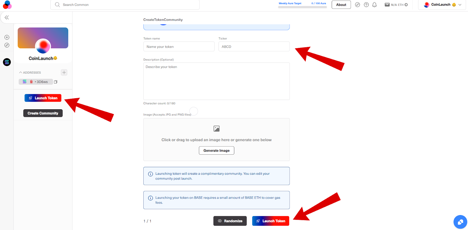 Common Airdrop token creation screen