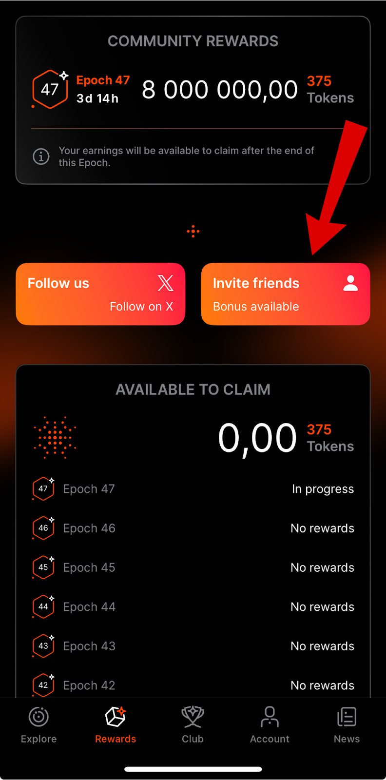 375ai airdrop invite friends screen