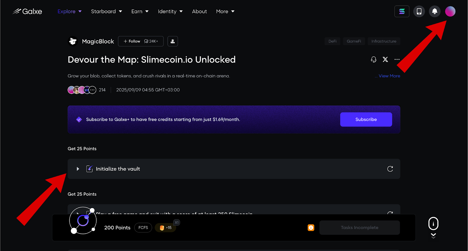MagicBlock airdrop galxe log in screen