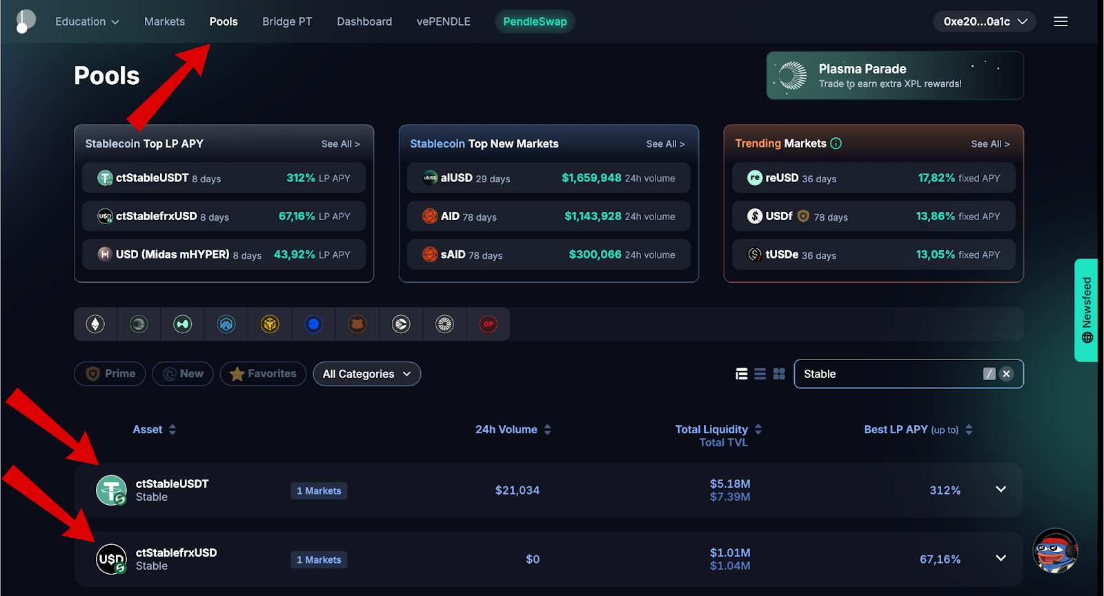 Màn hình pools chiến dịch Pre-Deposit của Stablechain