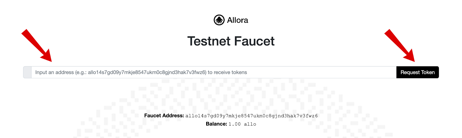 Allora Network faucet screen