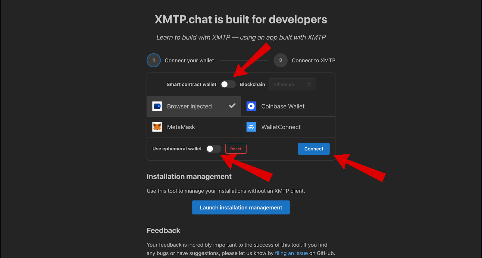 Màn hình kết nối ví XMTP Airdrop