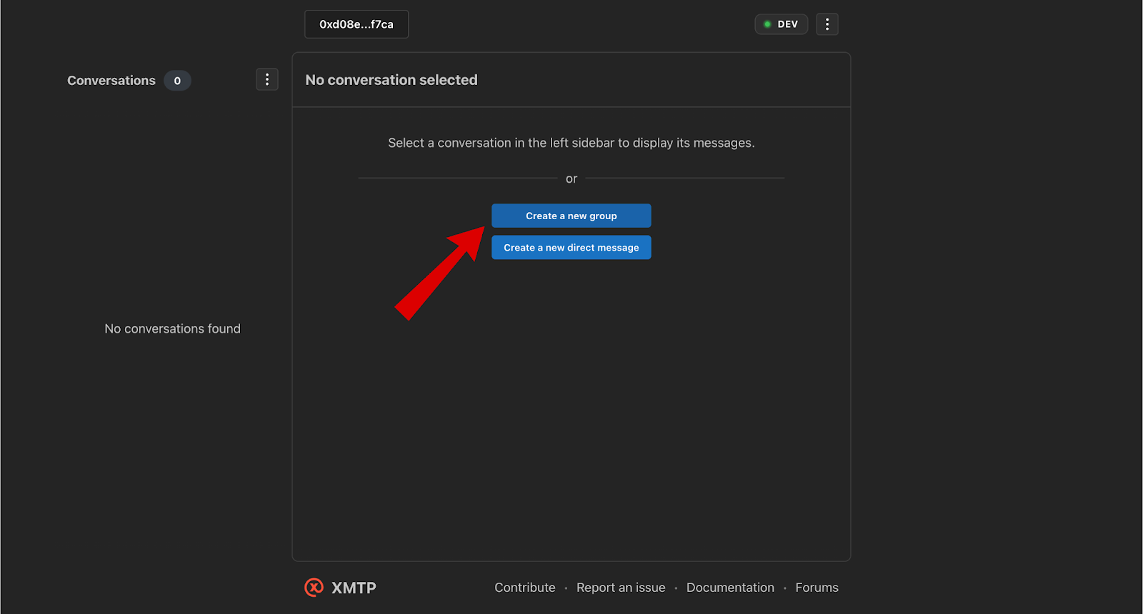 Màn hình tạo group XMTP Airdrop