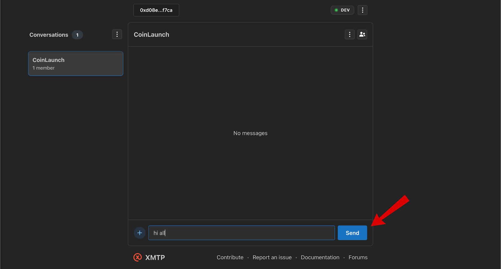 Màn hình tin nhắn XMTP Airdrop