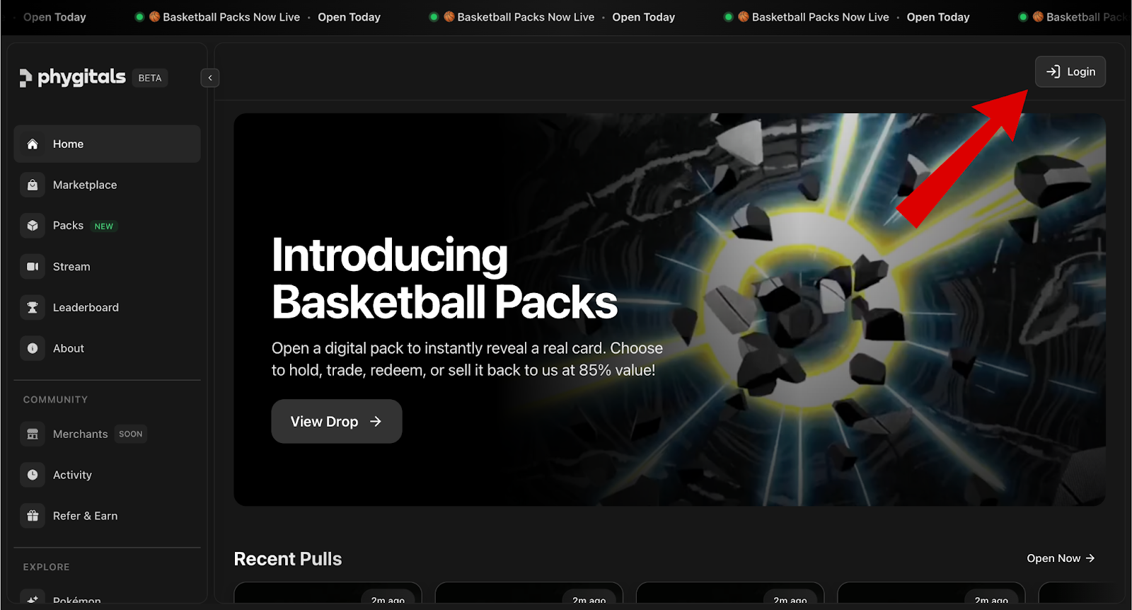 Phygitals airdrop login screen