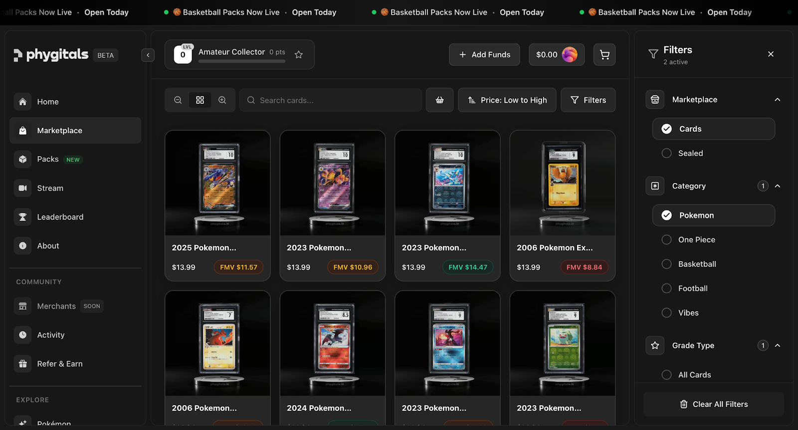 Phygitals Airdrop marketplace screen