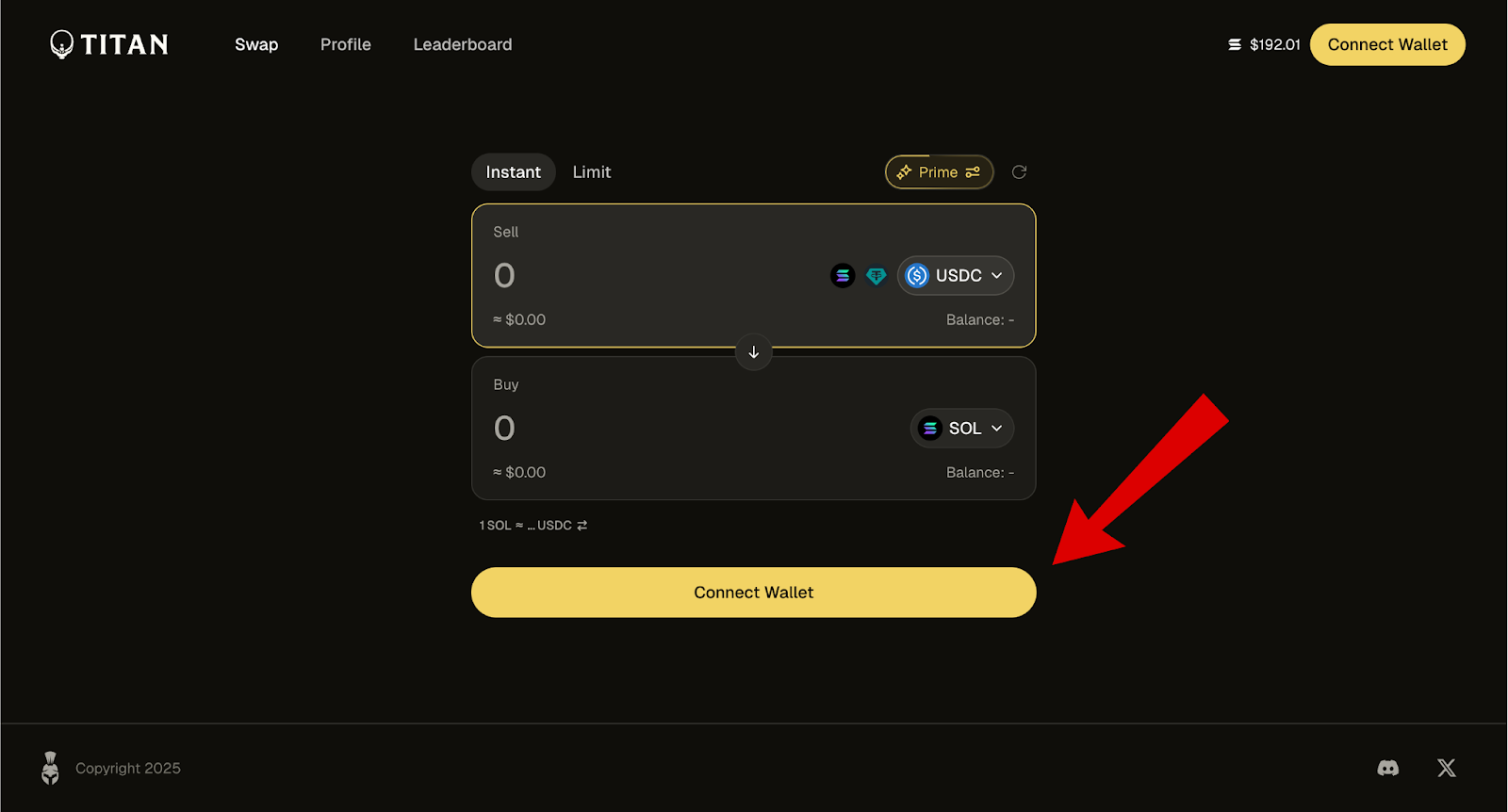 Màn hình kết nối ví Titan Exchange