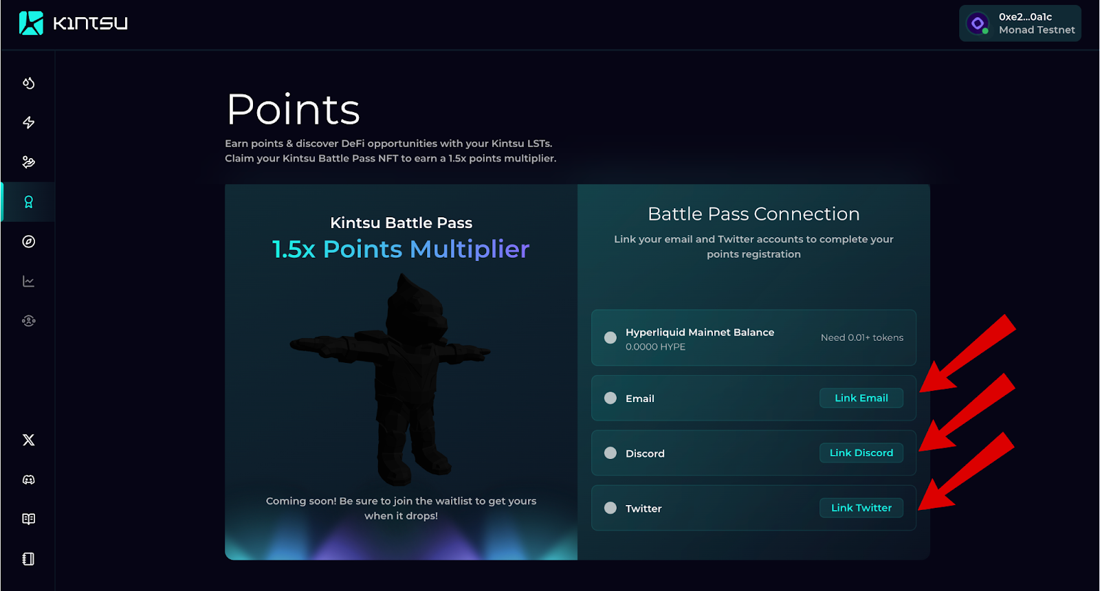 Kintsu airdrop points screen