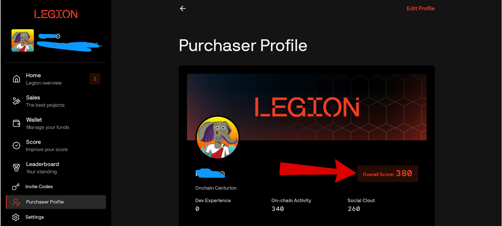 Makina Finance legion profile screen