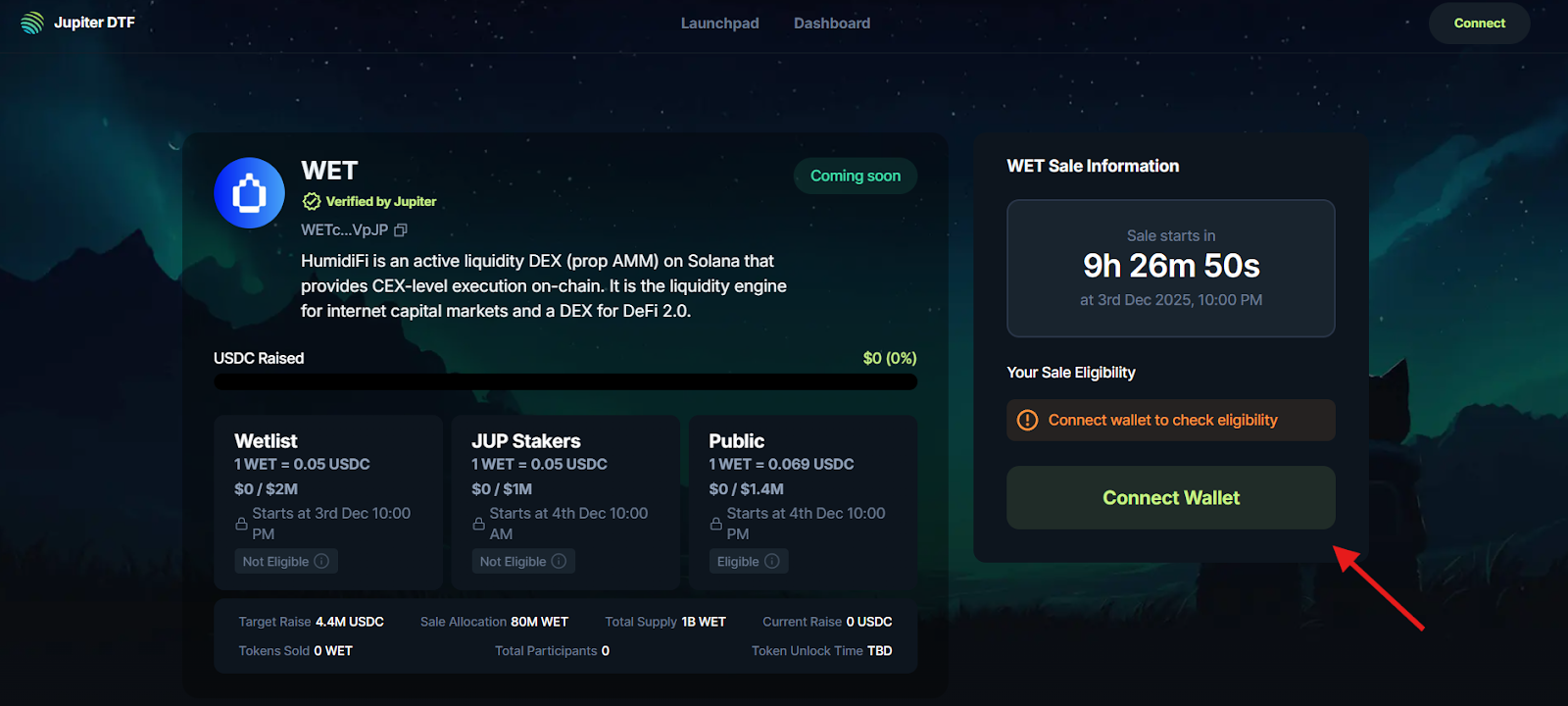 HumidiFi ($WET) IDO on Jupiter DTF | All Info & Stats