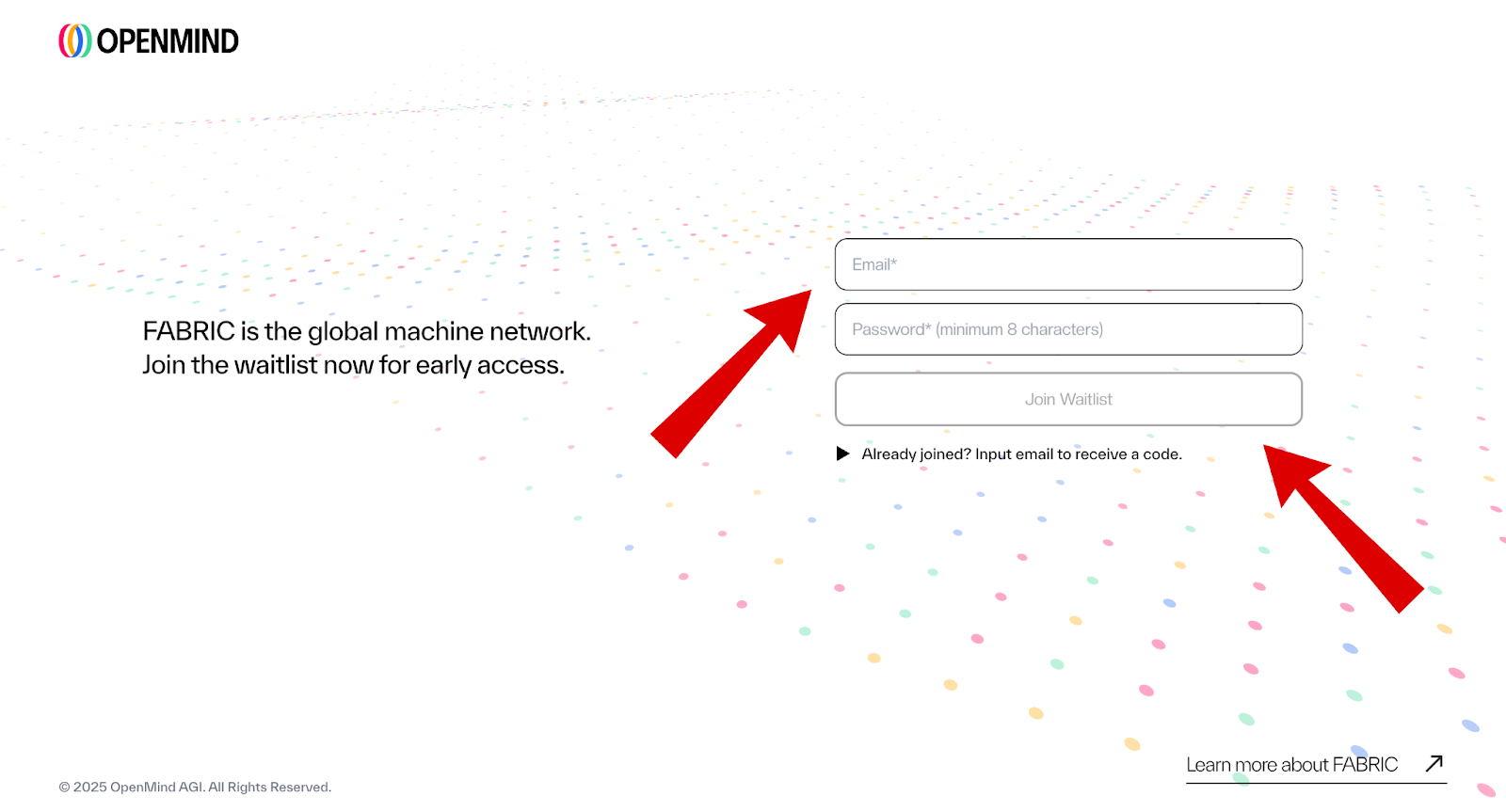 Màn hình đăng ký Waitlist OpenMind