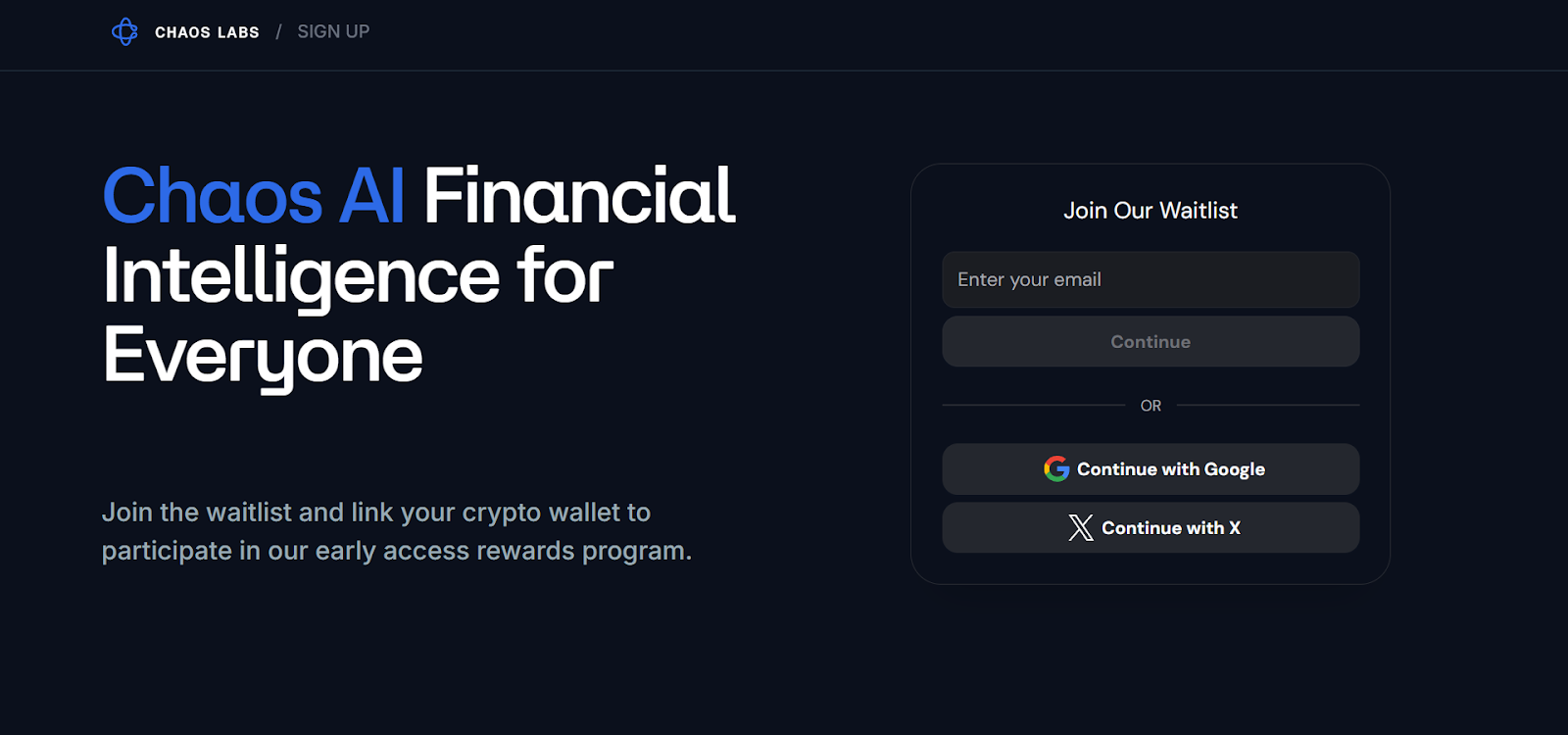 Chaos AI waitlist page