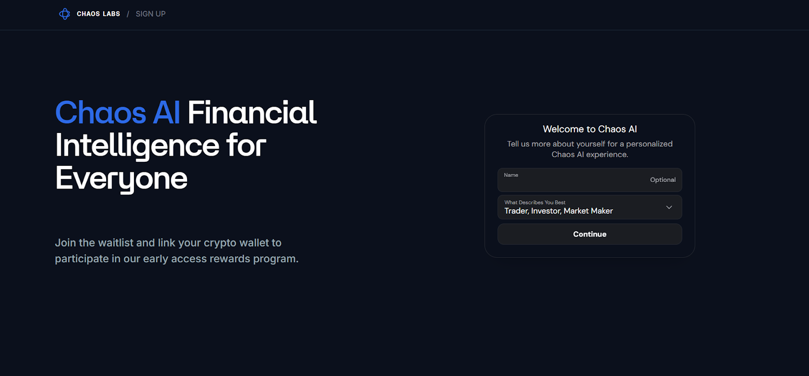 Chaos AI waitlist signup