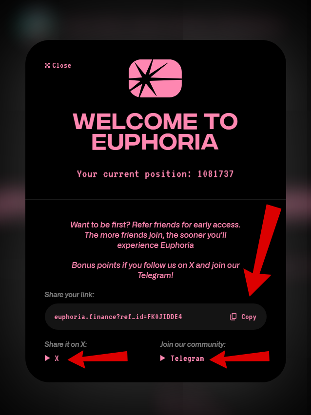 Màn hình tham gia waitlist Euphoria Finance