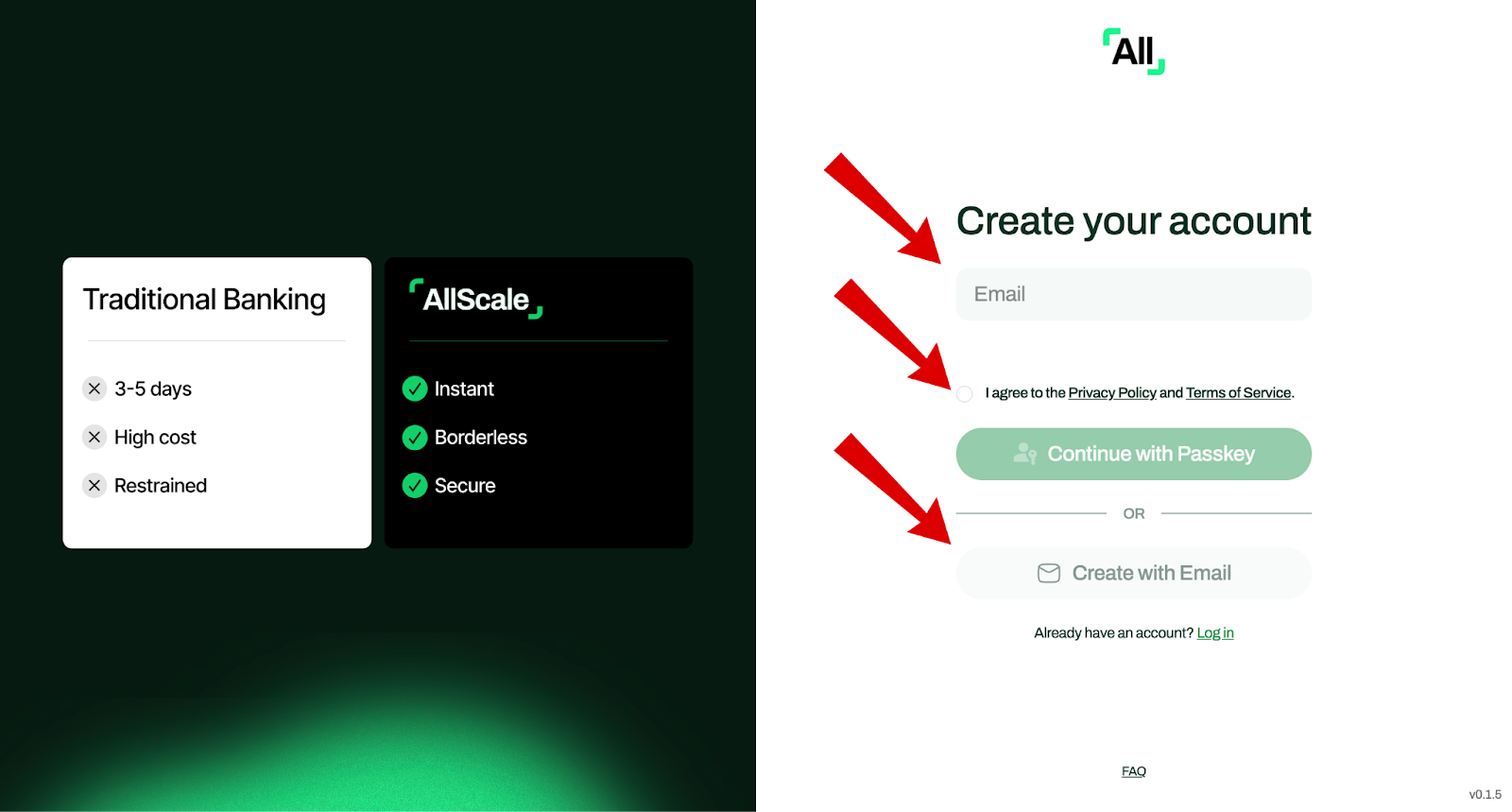 AllScale airdrop account creation screen