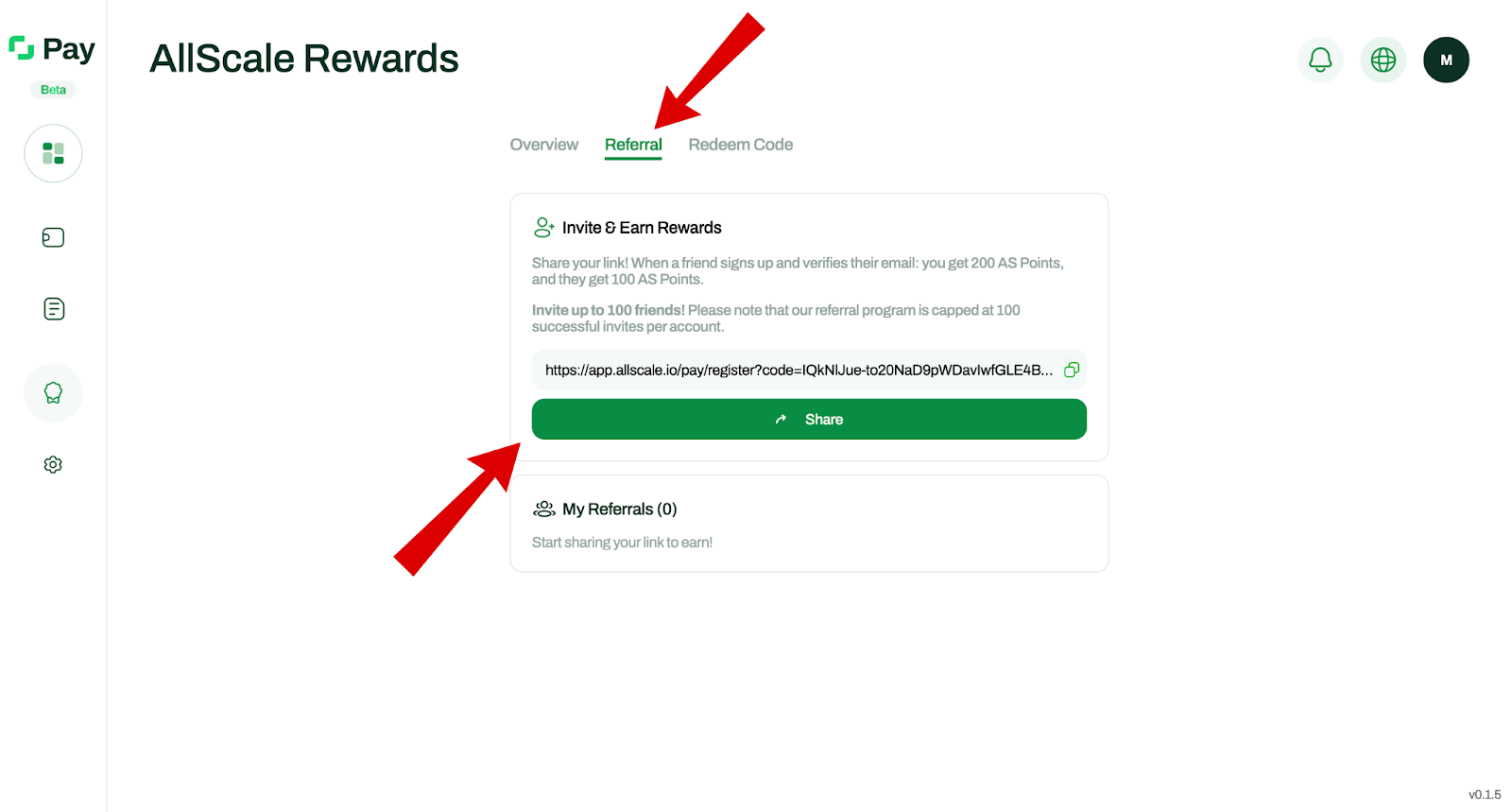 AllScale airdrop referral system screen