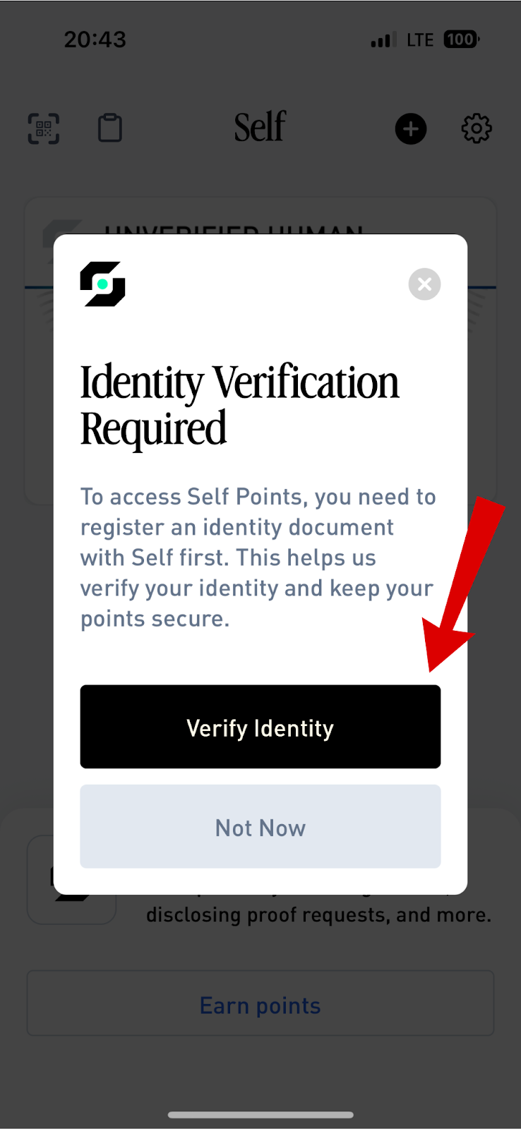 Self Protocol airdrop identity verification screen