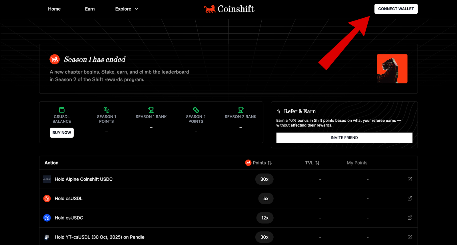 Coinshift airdrop wallet connection screen