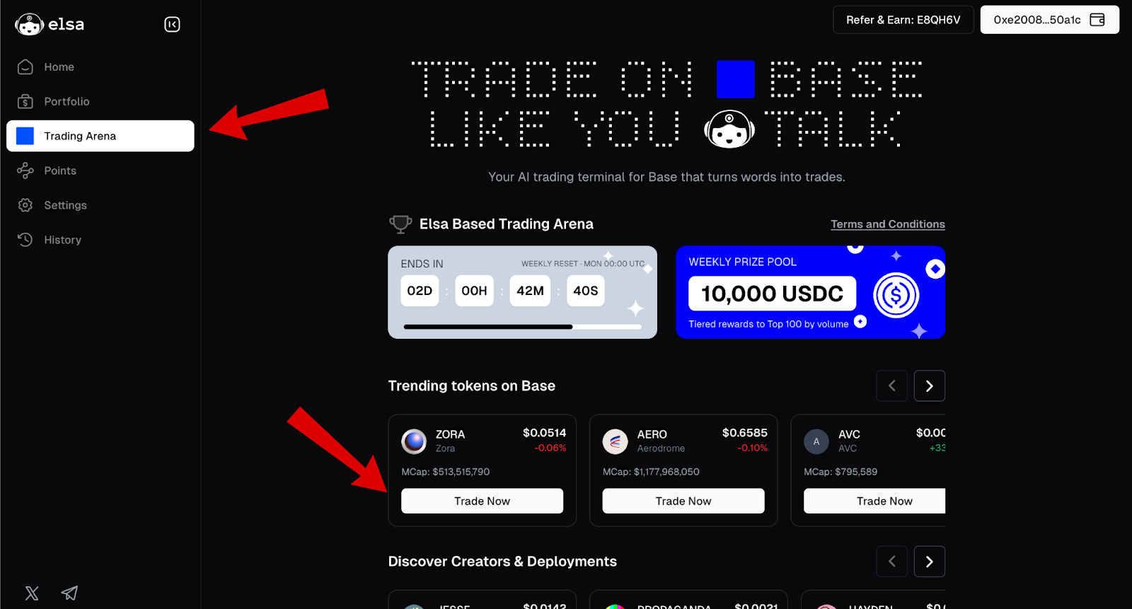 HeyElsa airdrop trading competition screen