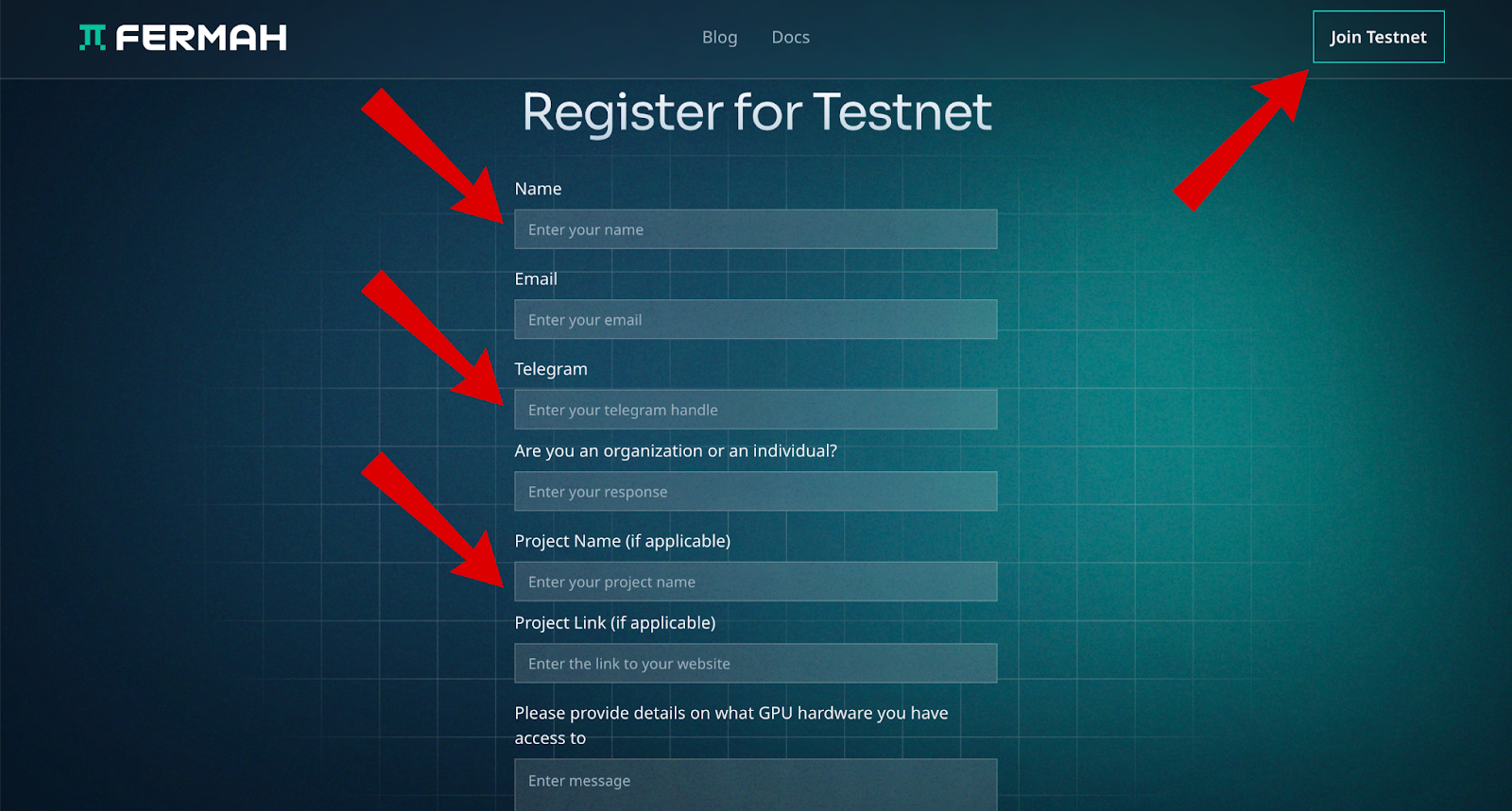Biểu mẫu airdrop testnet Fermah