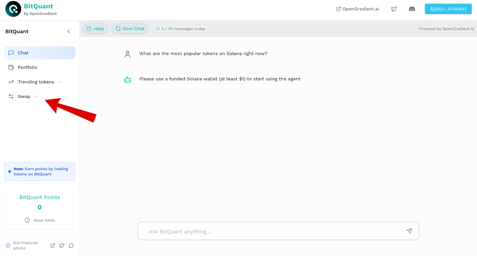 OpenGradient airdrop swaps screen